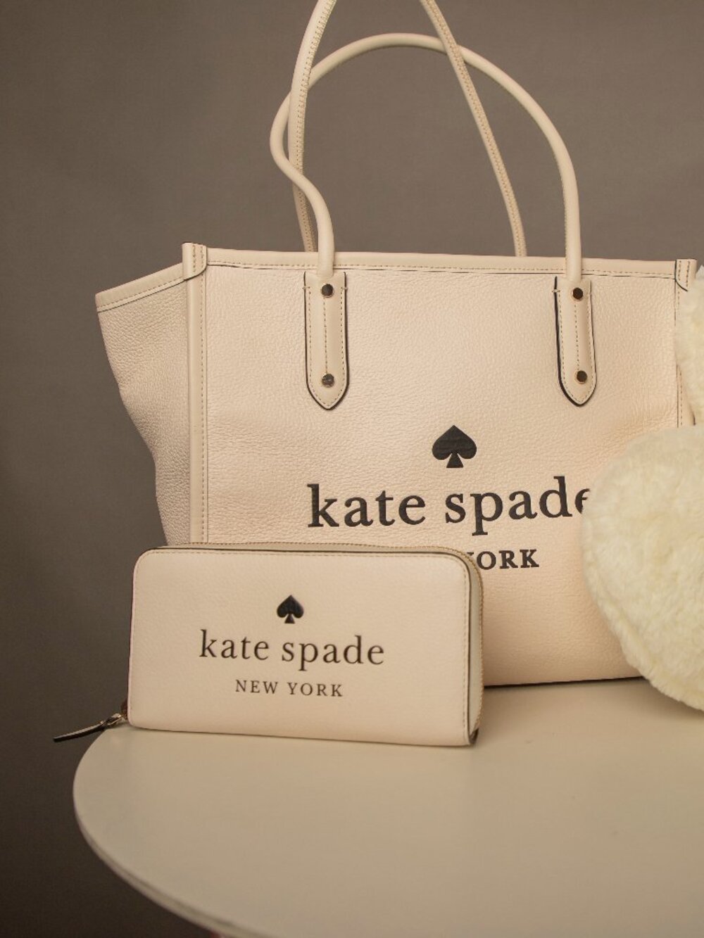 Kate Spade New York White Pebbled Leather Tote & Wallet